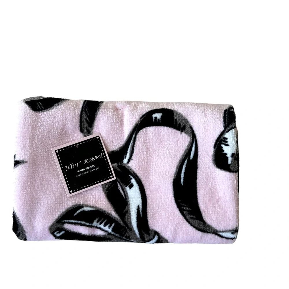 3pc Betsey Johnson BALLET BOWS Towel Set 2 Bath 1 Hand Pink & Black NEW